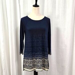 2/$30 Chicos Navy Womens Long Sleeve Tunic Size 0‎ US Small Ombre Abstract Print